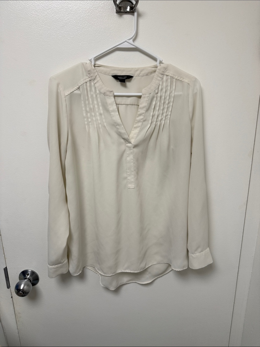 Simply Vera VeraWang Pintuck Split-Neck Blouse in Cream